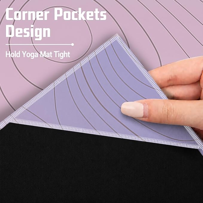 Yoga Mat Towel, Hot Yoga Non Slip with 4 Corner Pockets, 70 x 26 in | Soft Absorbent Microfiber With Four Corner Pockets, Fits Over Yoga Mats For Hot Yoga, Pilates, Gym, And Travel