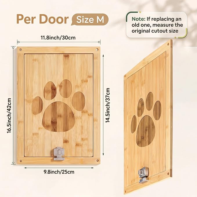 Sliner 16.5 x 12 Inch Large Dog Lockable Door for Pets to 100 lb, Vintage Wooden Doggy Door, Suitable for Interior and Exterior Doors