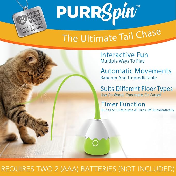 Pets Know Best PurrSpin Interactive Tail Chase Cat Toy- Unpredictable Movements, Automatic Timer, Multi-Speed for Active Play- Suits All Floor Types- Ultimate Cat Entertainment