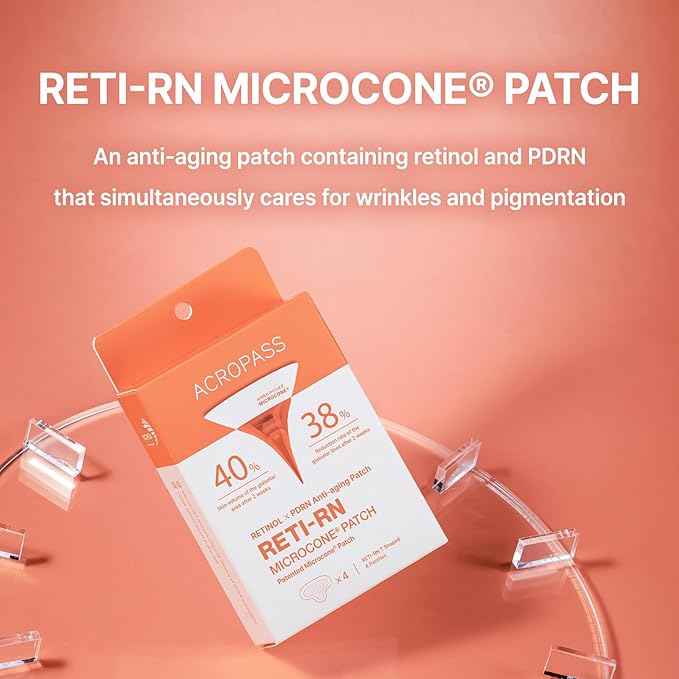 Wrinkle Patches ACROPASS RETI-RN Microcone, Deep Wrinkle, PDRN 10,000 ppm, Retinol 3,300 IU/g, Hyaluronic Acid, Anti-Aging (T shape, 4 Count)