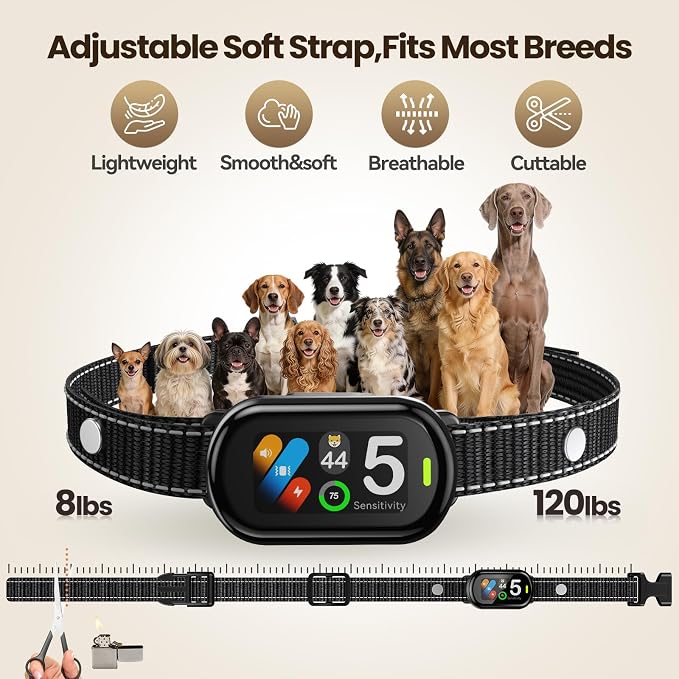 AI Anti-Bark Dog Collar for Small Medium Large Dogs - Smart No-Bark Training Collar with Automatic Bark Detection, 5 Humane Modes, IP67 Waterproof, Rechargeable -National Dog Day