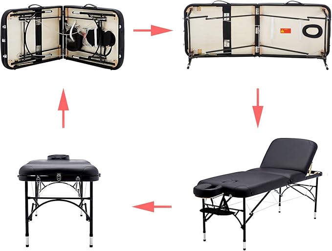 Artechworks 28" Width 3 Folding Portable Lightweight Massage Table Facial Salon Spa Tattoo Bed with Aluminium Leg for Home Office Living Room, Black