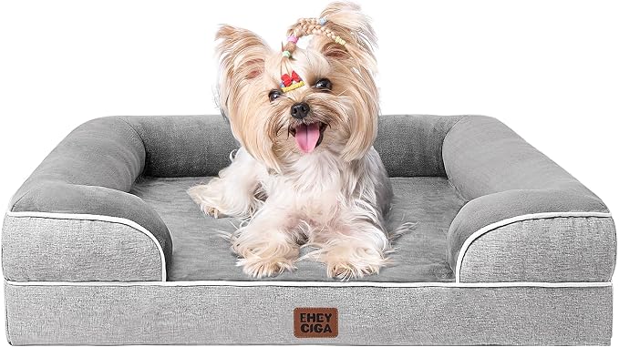 EHEYCIGA Orthopedic Small Dog Bed, Waterproof Memory Foam Washable Pet Beds | Non-Slip Bottom and Egg-Crate Foam Medium Dog Couch Bed with Washable Removable Cover, Grey