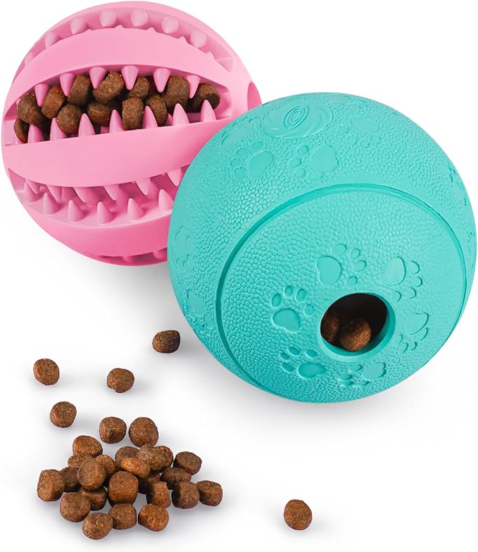 HIPPIH Dog Puzzle Toy 2 Pack, Interactive Dog Toys for Treat Dispensing | Durable Puppy Enrichment Toys, Dog Treat Ball for Teething, Slow Feeder, IQ Training, Pink-2.75'', Green-3.14''