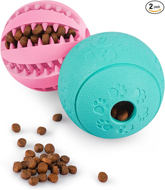 HIPPIH Dog Puzzle Toy 2 Pack, Interactive Dog Toys for Treat Dispensing | Durable Puppy Enrichment Toys, Dog Treat Ball for Teething, Slow Feeder, IQ Training, Pink-2.75'', Green-3.14''
