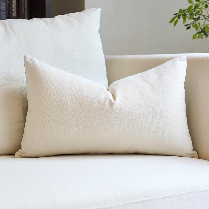 Neutral Floral Pillow Cover 12x20, Vintage Linen Lumbar Pillow Cover Soft Decorative Farmhouse Accent Pillow Case for Couch Bedroom Living Room Home Decor, Beige