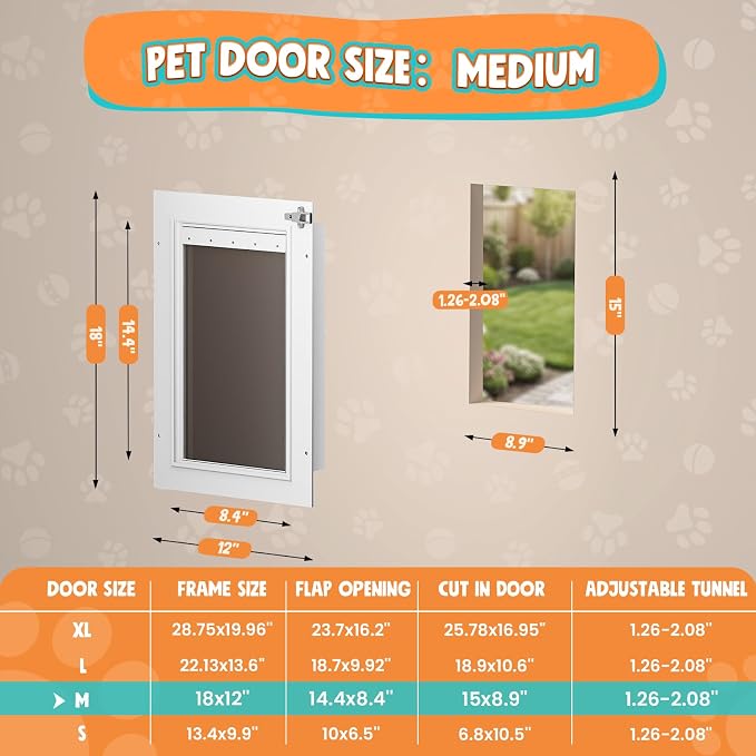 3-Flaps Aluminum Medium Doggy Door for Door, Pets Up to 45 lb