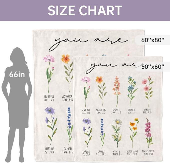Christian Birthday Gifts for Women, Flowers Christian Blanket | Inspirational, Religious Gifts for Women, Sister, Friend, Daughter, Mom, Baptism Gift, Soft Throw Blankets 60" x 80"