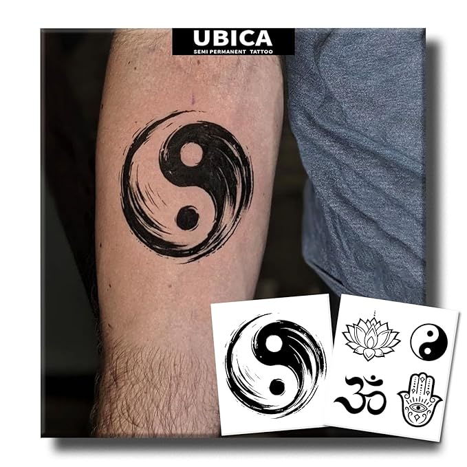 Semi Permanent Tattoo, 2 sheets Bagua Diagram Temporary Fake Tattoos For Men Arm Hand Neck,Lotus For Adults Boys,Realistic, Waterproof and Non-Reflective,Minimalist Design, Last 2 Weeks