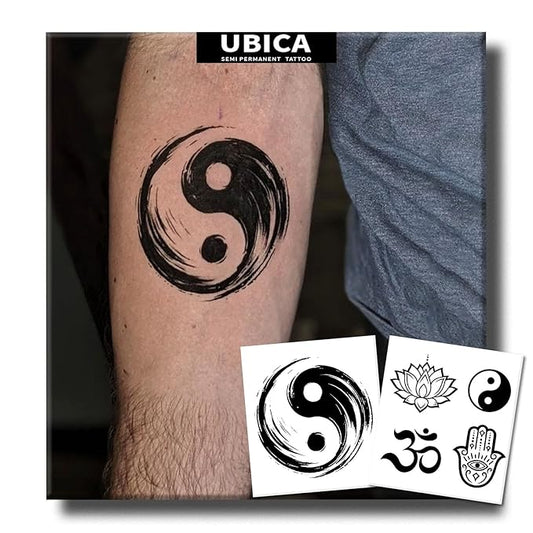 Semi Permanent Tattoo, 2 sheets Bagua Diagram Temporary Fake Tattoos For Men Arm Hand Neck,Lotus For Adults Boys,Realistic, Waterproof and Non-Reflective,Minimalist Design, Last 2 Weeks