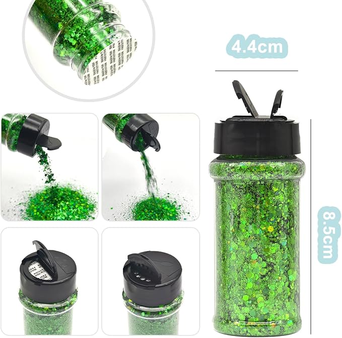 Green - Craft Glitter - 2oz Glitter Shaker Bright Colorful Holographic Mix Chunky Body Glitter Bulk Wholesale 24 Colors in Shaker Cosmetic Glitter - EBLB600