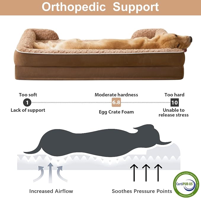 WNPETHOME Orthopedic Washable XL Dog Bed for Senior Dog Cozy Sleep | Extra Large Waterproof Big Soft Dog Couch Sofa Bed for Dogs Relax with Removable Cover Supportive Pet Bed Brown 42x30 Inch