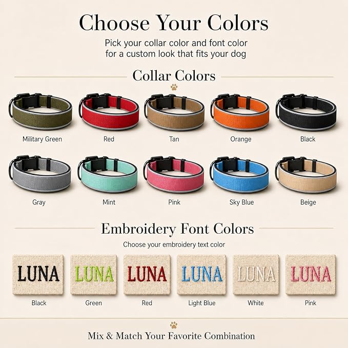 Custom Embroidered Dog Collar with Name and Phone Number, Personalized Safety Alert Collar for Deaf, Microchipped, Senior & Rescue Dogs, Reflective Nylon Collar with Metal Buckle