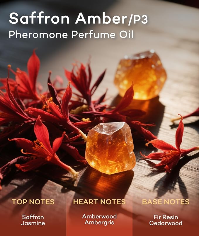 purefittech Pheromones Perfume Oil for Women, Saffron Amber Fragrance Roll-on Long Lasting Pheromone Perfume Oil, 0.68 fl oz (2 * 10ml) Travel Size Pure Essential Oil Parfum Made in USA