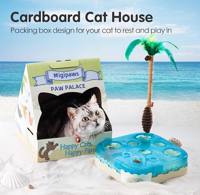 Migipaws Paw Palace Replacements,3 EVA Balls,1 Catnip Ball,2 Coconut Tree Teaser Pole Feather Accessories,Cat Ball Toys