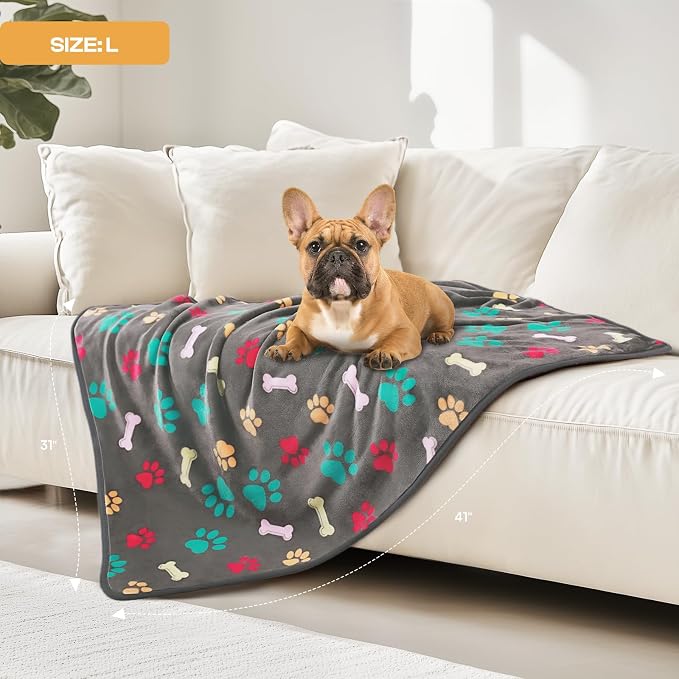 Luciphia 3 Pack 3 Blankets Fluffy Premium Fleece Pet Blanket Flannel Paw Printed Throw for Dog Cat(Small 23x16'', Grey/Brown/Blue)