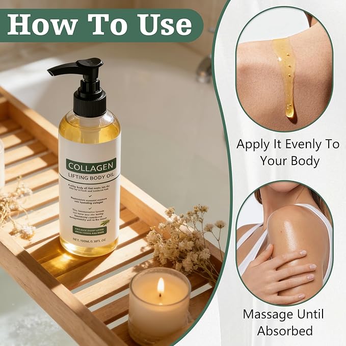 2 Packs Hydrating Collagen Oil For Body & After Shower,Collagen Lifting Body Oil After Shower Moisturizer Collagen Body Oils For Women & Men Lightweight Non-Greasy, 3.38 Fl Oz