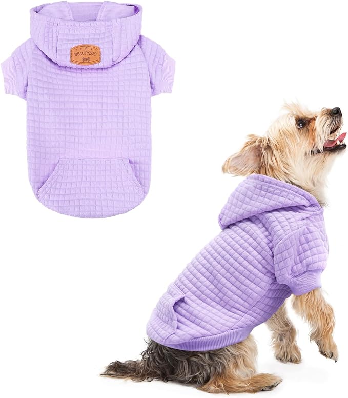 BEAUTYZOO Dog Hoodies Sweater for Small Dogs,Waffle‑Like Laminated Pet Coat | Warm Dog Sweatshirt with Pocket & Leash Hole,Pullover Clothes for Girl Boy Dogs & Cats,Stretchy & Easy‑On‑Off,Chihuahua Puppy
