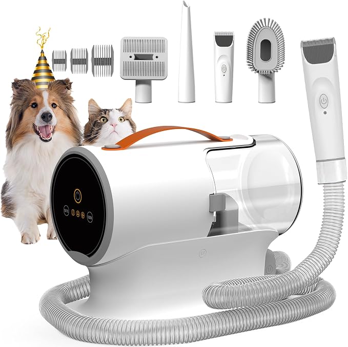 FIXR Dog Grooming Vacuum Kit with Clippers, 12000Pa Strong Suction, 2L Large Dust Cup, Low Noise <50dB, 5-in-1 Pet Hair Trimmer for Dogs Cats Shedding & Home Grooming