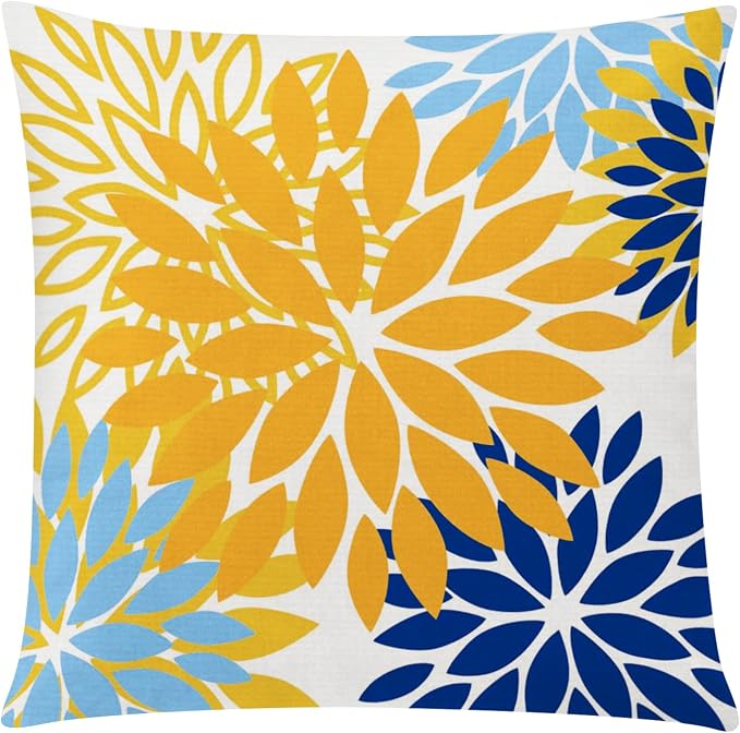 Yellow Blue Throw Pillow Covers 20x20 Set of 6, Large Daisy Floral Decor | daisy dahlia floral, Botanical floral, Large Throw Pillow Size, Breathable Linen Texture, Spring Couch Sofa Living Room