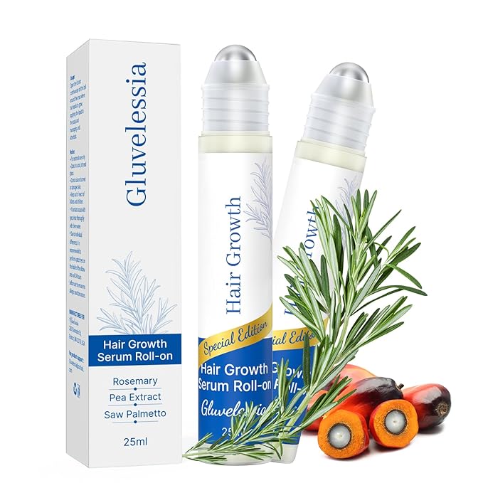 Hair Growth Serum Roll On with Rosemary，Helps Support Thicker, Fuller Hair Appearance，Clean, Non-Greasy Hair Loss Support for Men & Women，Rosemary，0.84 Fl Oz (Pack of 2)