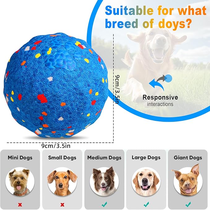 Interactive Dog Ball for Small & Medium Dogs, Automatic Moving Dog Ball with Rolling & Bouncing Modes, USB-C Rechargeable Interactive Dog Toy, Durable Lightweight ETPU Shell, Motion Activated Pet Ball