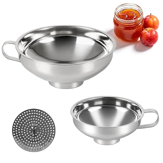 Canned Funnel with Filter, Used for Filling Wide Mouth and Regular Mason Cans, Kitchen with Food Grade Stainless Steel Canned Funnel 3-Piece Set (Small and Large)