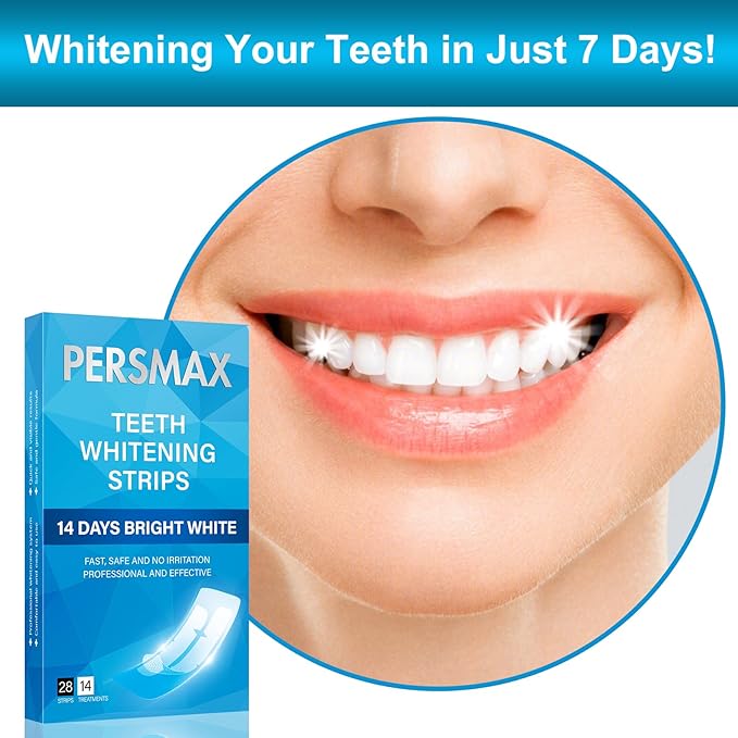 PERSMAX Teeth Whitening Strips for Sensitive Teeth Enamel Safe Whitening Kit No-Slip Remove Coffee Wine Smoking Stains Professional 14 Treatments 28 Strips
