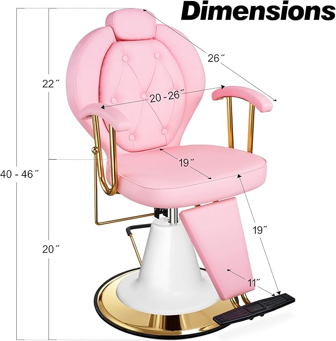 Baasha Pink Reclining Salon Chair for Hair Stylist, All-Purpose Hydraulic Barber Chair, 360° Swivel Design, Adjustable Headrest, Heavy-Duty Base, 440 lbs Capacity