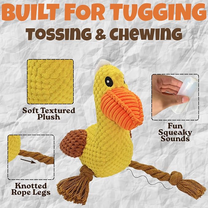 Squeaky Pelican Dog Toys, Plush Interactive Stuffed Toy for Dogs
