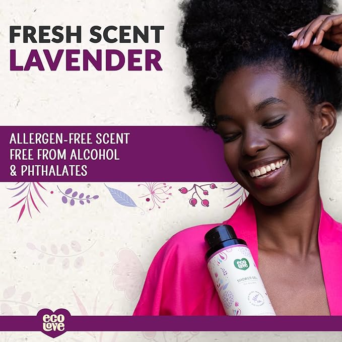 ecoLove - Natural Moisturizing Body Wash for Dry Skin - Organic Blueberry, Grape & Lavender - No SLS or Parabens - Vegan and Cruelty-Free Shower Gel, 17.6 oz