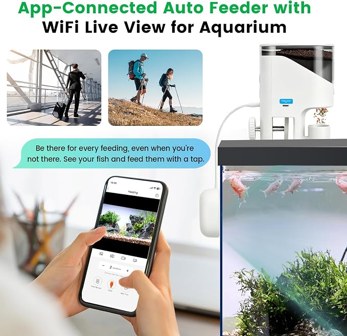 fishkeeper Automatic Fish Feeder for Aquarium Flakes, WiFi (2.4G/5.0G) | APP Control Auto Fish Food Dispenser/Betta Fish Feeder with HD 2.5K Camera and Timer, Aquarium Feeder for Turtle Koi Tanks