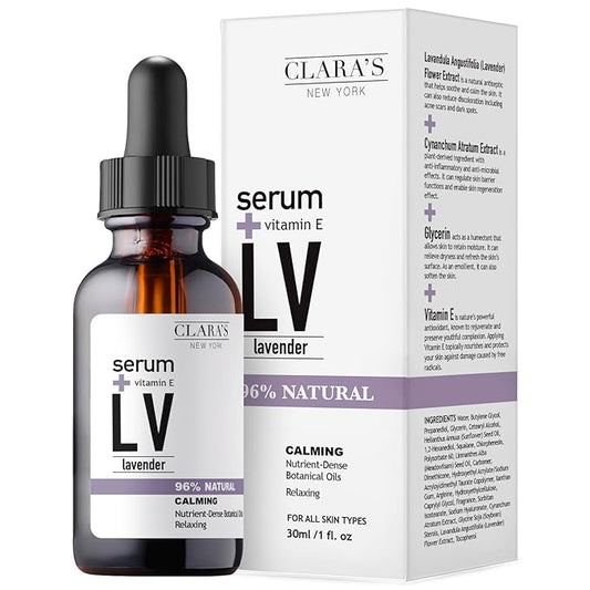 CLARA'S NEW YORK Glycolic Acid Facial Serum with Vitamin E for Exfoliating Smoothing Glowing Face Skin - Made in USA 30ml (1Fl/Oz) (Lavender)
