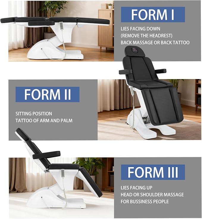 Electric Tattoo Chair with 3 Motors for Esthetician, Height Adjustable Facial Bed for Client, 660Lbs Capacity Facial Massage Bed for Beauty Spa