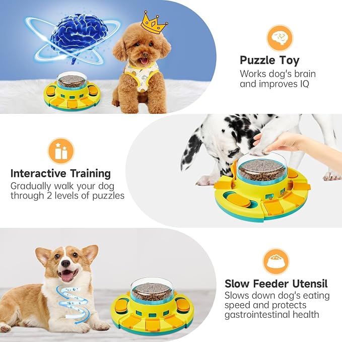 Potaroma Dog Puzzle Toy 2 Levels, Slow Feeder, Pup Food Treat Feeding Dispenser for IQ Training and Entertainment for All Breeds 4.2 Inch Height | Pup IQ Training and Entertainment for All Breeds 4.2 Inch Height