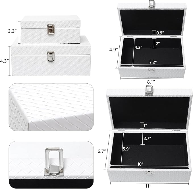 DECOR4SEASON Faux Leather Decorative Jewelry Storage Organizer Boxes Set of 2, White | Modern White Box for Vanity, Entryway & Coffee Table Décor