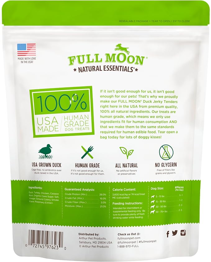 Full Moon® Essential Duck Tenders Dog Treats 14 oz | Human Grade, No corn, No wheat, No soy, Glycerin Free, Made in the USA