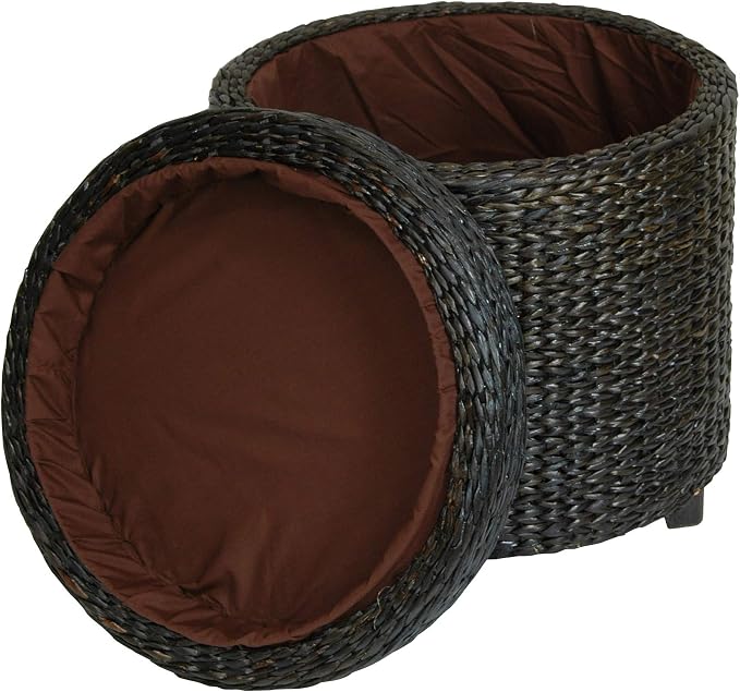 Red Lantern Rush Grass Storage Footstool - Black