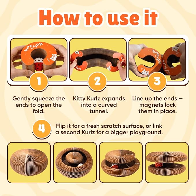KITTY KURLZ Interactive Cat Toy & Cardboard Cat Scratcher