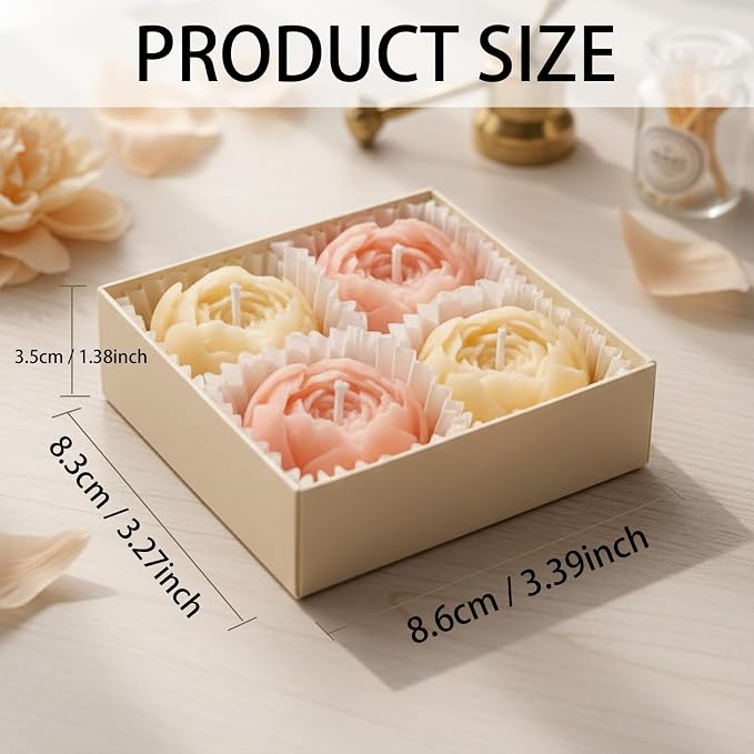 Flower Candles, Scented Floral Candle Rose Peony (Champagne) | 4-Pack Handmade Aromatherapy for Spa Party Wedding Home Decor