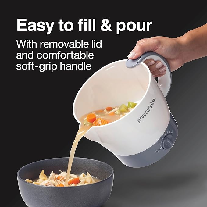 Proctor Silex 32oz Adjustable Temperature Hot Pot, Electric Kettle for Tea, Boiling Water, Cooking Ramen, Noodles and Soup, PFAS-Free Nonstick Coating, White (48507MN)
