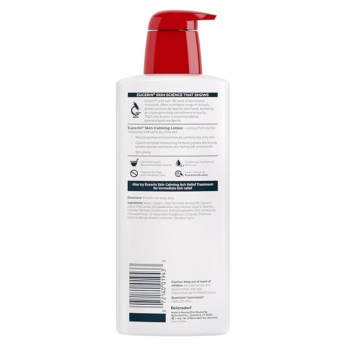 Eucerin Skin Calming Body Lotion, Natural Oatmeal Enriched Body Lotion for Dry, Itchy Skin, 16.9 fl. oz. Bottle