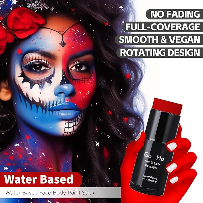 Go Ho Red Face Paint Stick,Easily Washable Formula Body Paint,Non-toxic Full-coverage Cream Red Face Body Paint for Halloween Costumes Cosplay SFX Devil Clown Makeup