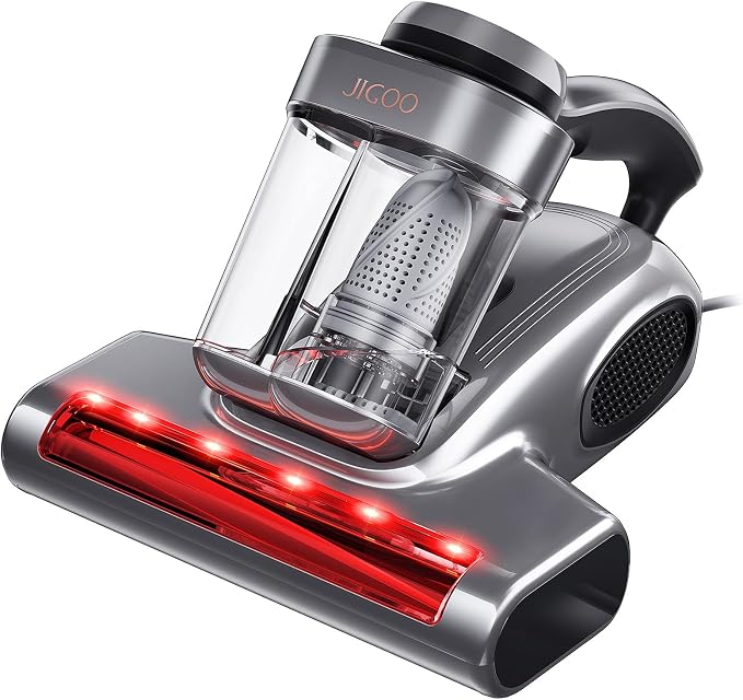 JIGOO J300 Pro Mattress Vacuum Cleaner, LED Sensor, Pet Hair, Infrared | Bed Vacuum Cleaner with 550W motor, 14Kpa suction, UV-C light and 140°F heat, U-FIR infrared, ultrasonic, fragrance