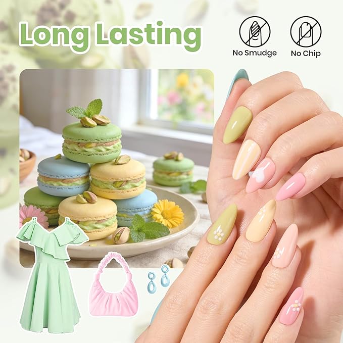 Beetles Pastel Nail Polish Set - Pistachio Whispers, 6 Colors Spring Nail Polish Quick Dry Set, Spring Nails Art, Long Lasting Manicure Salon DIY Home Easter Nails Gift for Her
