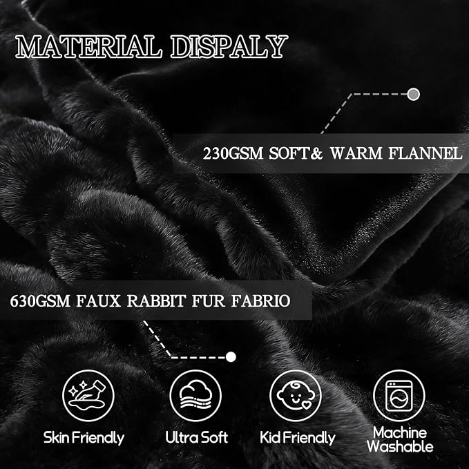 Latepis Soft Black Throw Blanket, Warm Cozy Faux Fur Throw Blanket for Couch, Plush Fluffy Fuzzy Blankets for Sofa and Bedroom, 50” x 60”, 860GSM