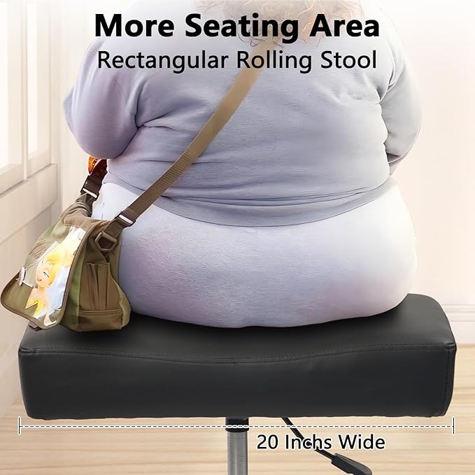 Heavy Duty, Extra Wide Rolling Stool PU Leather Thickened Seat Cushion with Foot Rest Adjustable Height Swivel with Wheels for Spa Salon Tattoo Work Massage Barstool, Black, 4 Pack