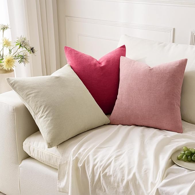 MIULEE Cream Chenille Couch Throw Pillow Covers, 18x18 | Set of 2, Soft Farmhouse Modern Home Decor, Decorative Pillowcases for Sofa Living Room Bed