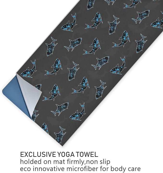 Animal Shark Yoga Mat Towel Non Slip Soft Sweat Absorbent Hot Yoga Mat Towel, for Hot Yoga, Pilates and Workout-73 x 27 Inch