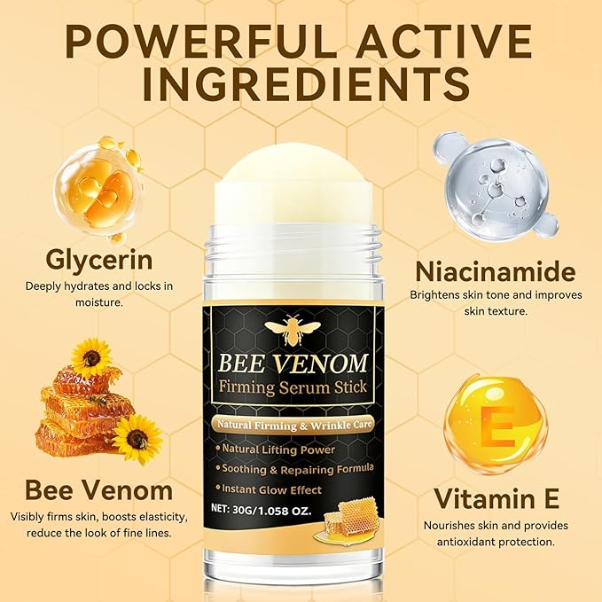 Bee Venom Firming Serum Stick, 2Pcs Bee Venom Cream, Multi Purpose Anti Wrinkle Face Cream for Deep Wrinkle Repair, Firming, Hydrating and Lifting, Suitable For All Skin Types